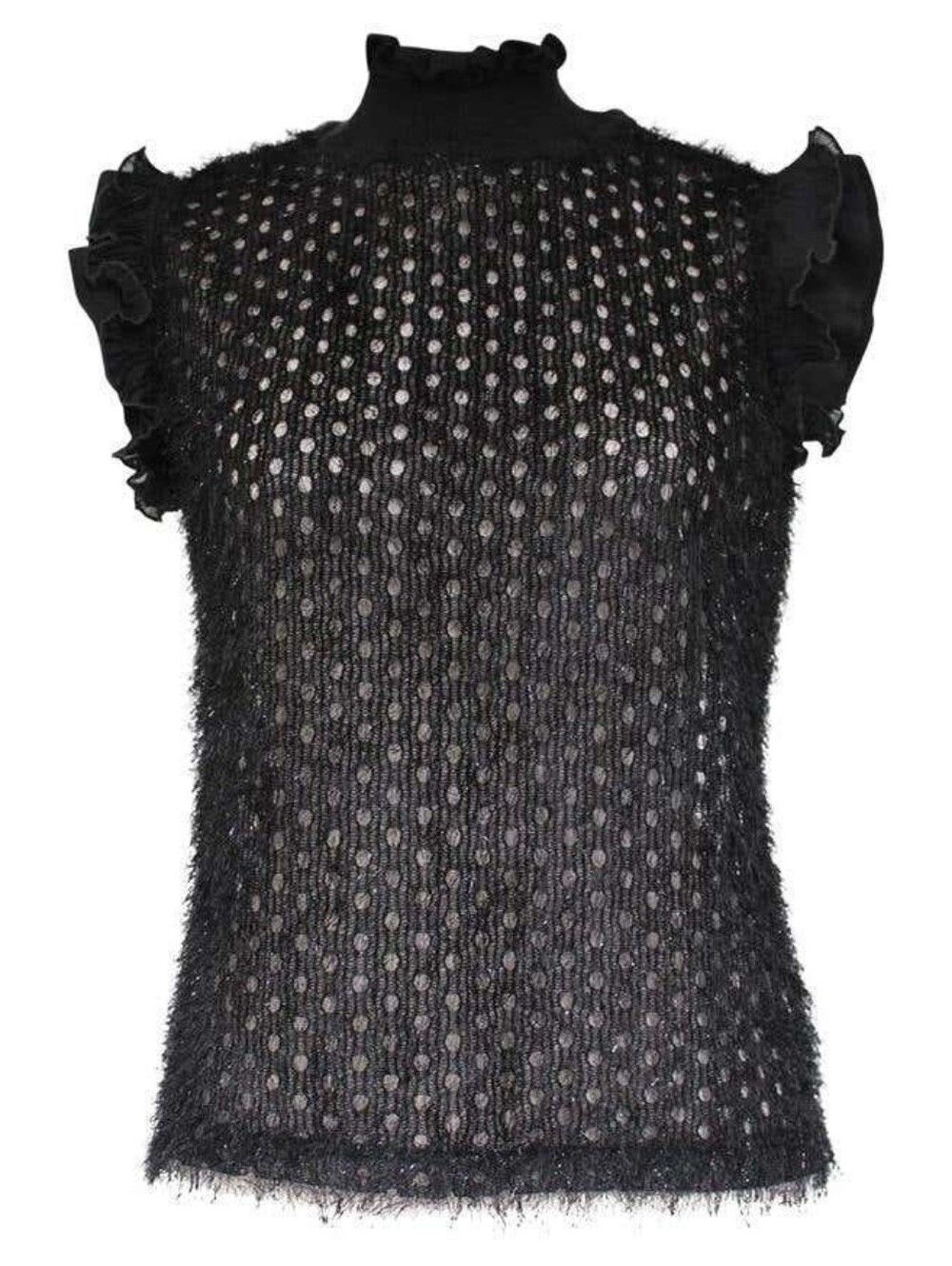 Carven Open Knit  Black Mesh Top S